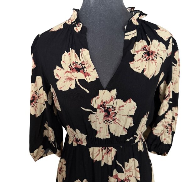 Ba&Sh XS Black Floral Midi Dress - Picture 3 of 7